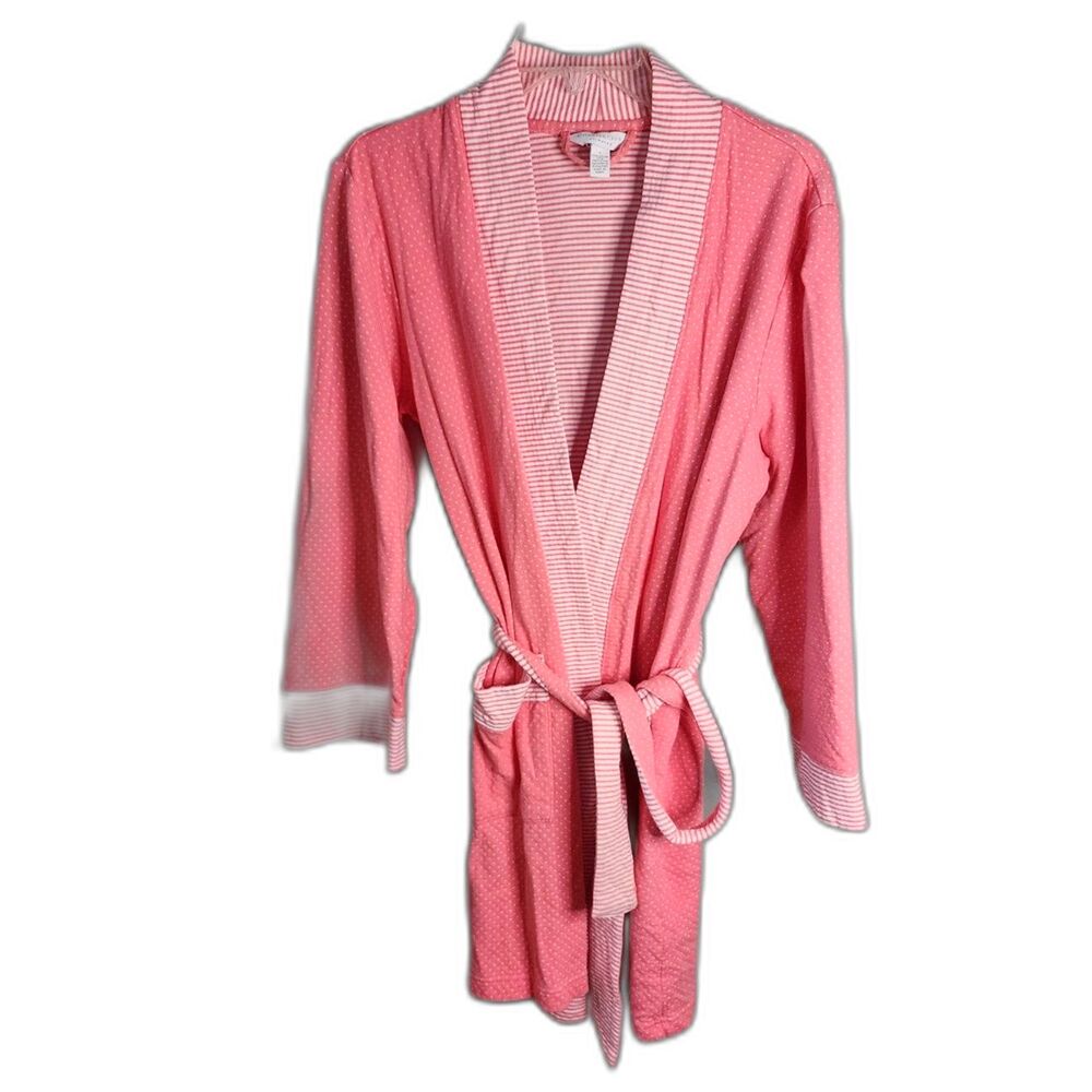 Charter Club Pink & White Polka Dot & Striped Bathrobe Size L - Picture 3 of 5